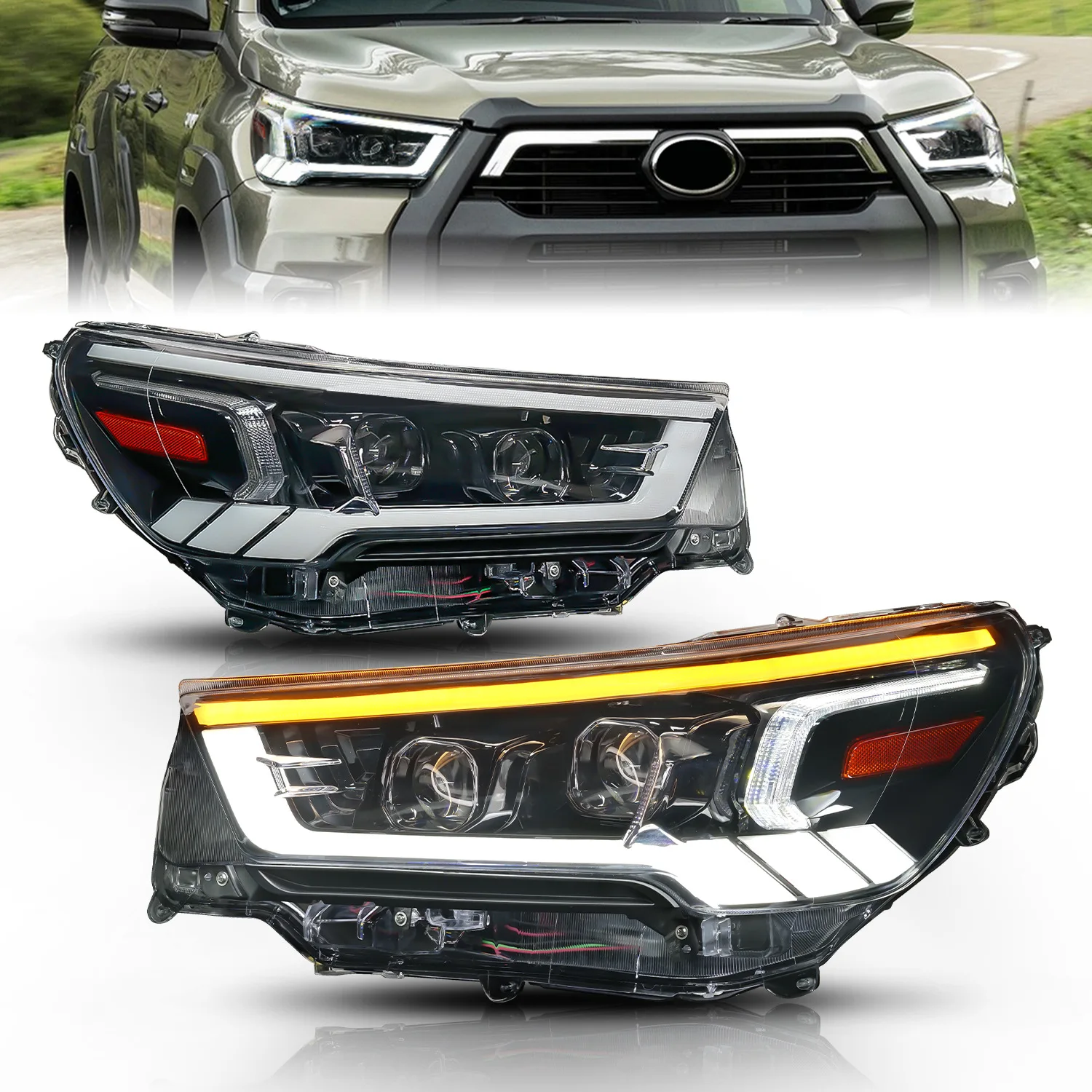 

Фары головного света в сборе для Toyota Hilux Revo Rocco 2021 2022, фары головного света в сборе, автомобильные фары, 55 в, ДХО, аксессуары для модификации