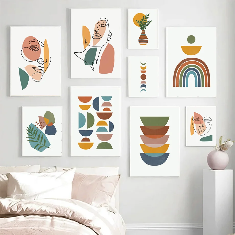 

Abstract Geometric Line Girl Face Leaves Nordic Posters And Prints Wall Art Canvas Painting Wall Pictures For Living Room Decor