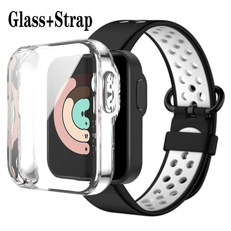 Glass+Strap Replacement Sport Strap For XiaoMi Mi Watch Lite  Silicone Breathable Watchbands For Mi Watch Lite Watch Bracelet
