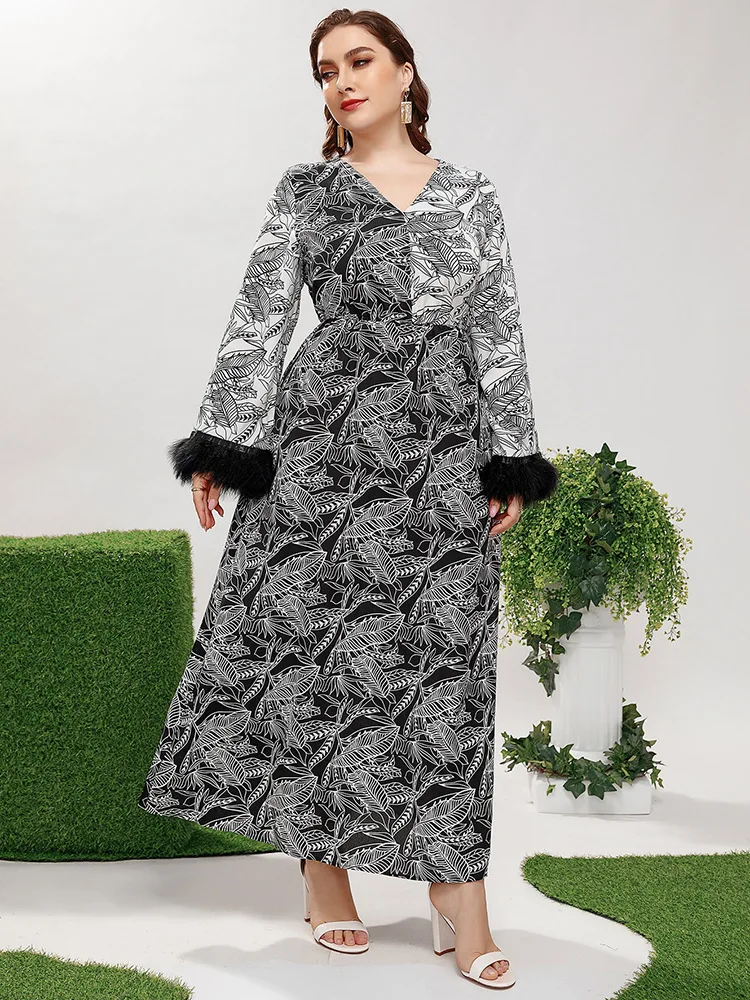 

Plus Size 4XL for Women Dress Elegant V-neck polyester fiber Clothing 2023 Pattern printing Cocktail Evening Party Dresses