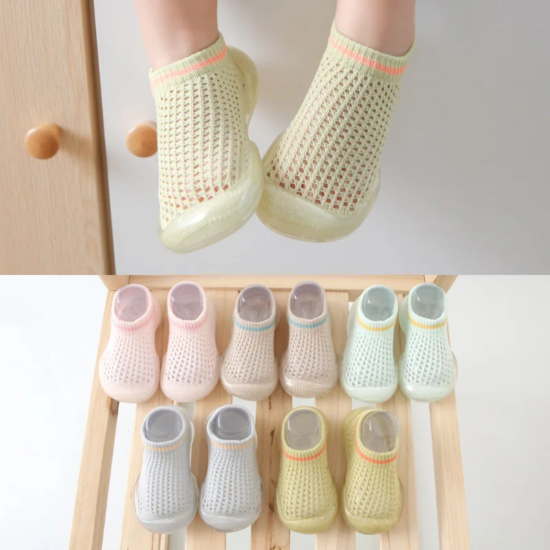 

Summer Unisex Baby Shoes Newborn Baby Toddler First Walker Socks Girl Kids Soft Rubber Sole Baby Shoe Anti-slip Knit Booties