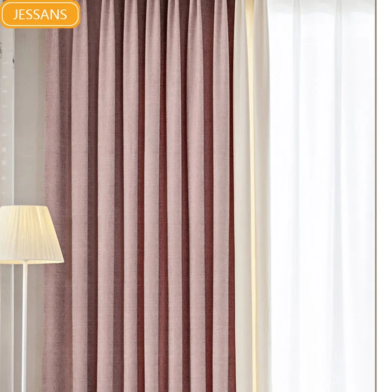 

Chenille Curtains for Living room bedroom warm shading girl bay window 2022 sunscreen heat insulation Nordic simple pink