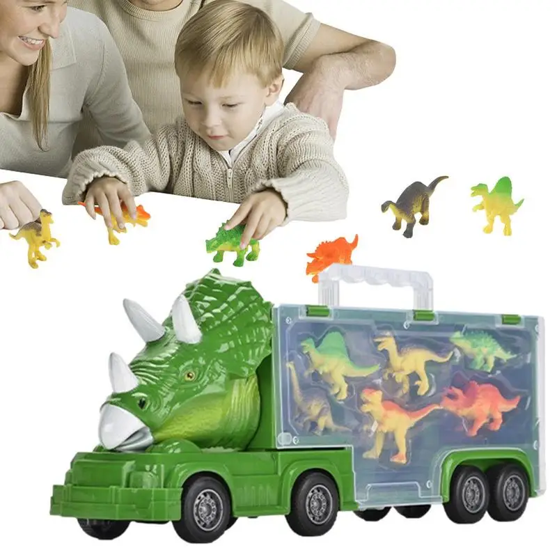 

Dinosaur Truck Playset Toys Transport Car Carrier Truck With 6 Dino Figures Robot Dinosaur Truck Vehicles Cute Dinosaur