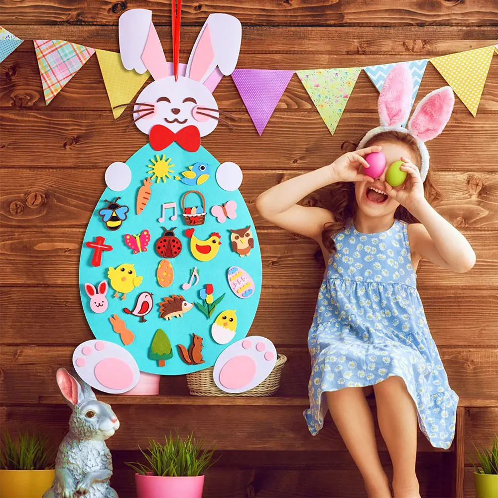 

Diy Easter Bunny Easter Decorations Felt Decor Hanging Felt Craft Kit Cartoon Rabbit Decoration