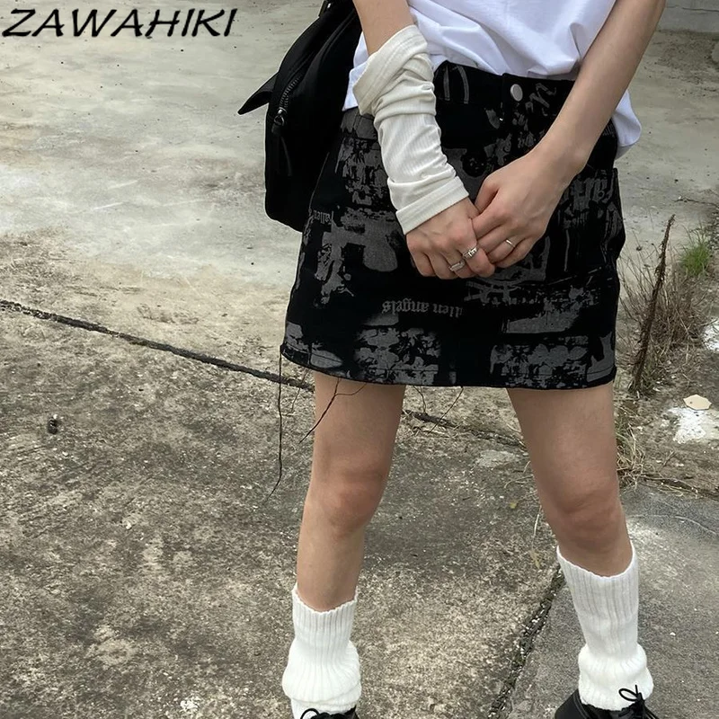 Юбка-мини в готическом стиле с завышенной талией Y2K |