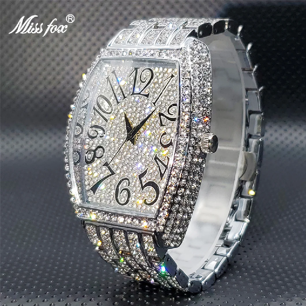 

Men Watch Genuine Big Dial WIth Shiny Ice Out Diamond Luxury Brand Watches For Man Waterproof Large Number Clock Best Selling