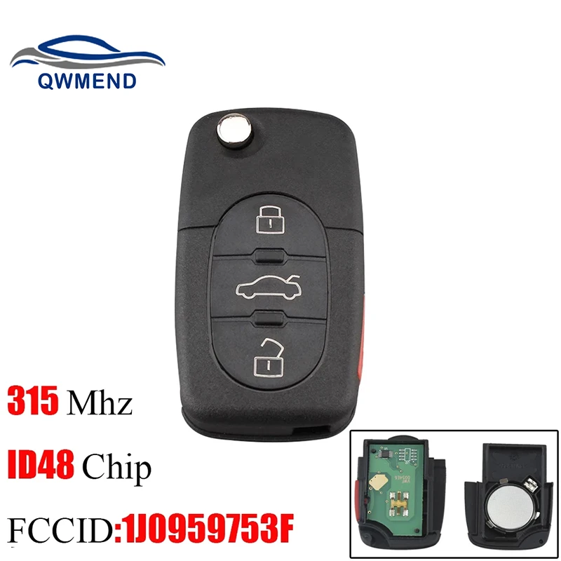 

3+1Button Remote Car Key Fob For VW Volkswagen 1J0959753F 315Mhz For VW Volkswagen Beetle Golf 1998-2001 ID48 Chip Car key