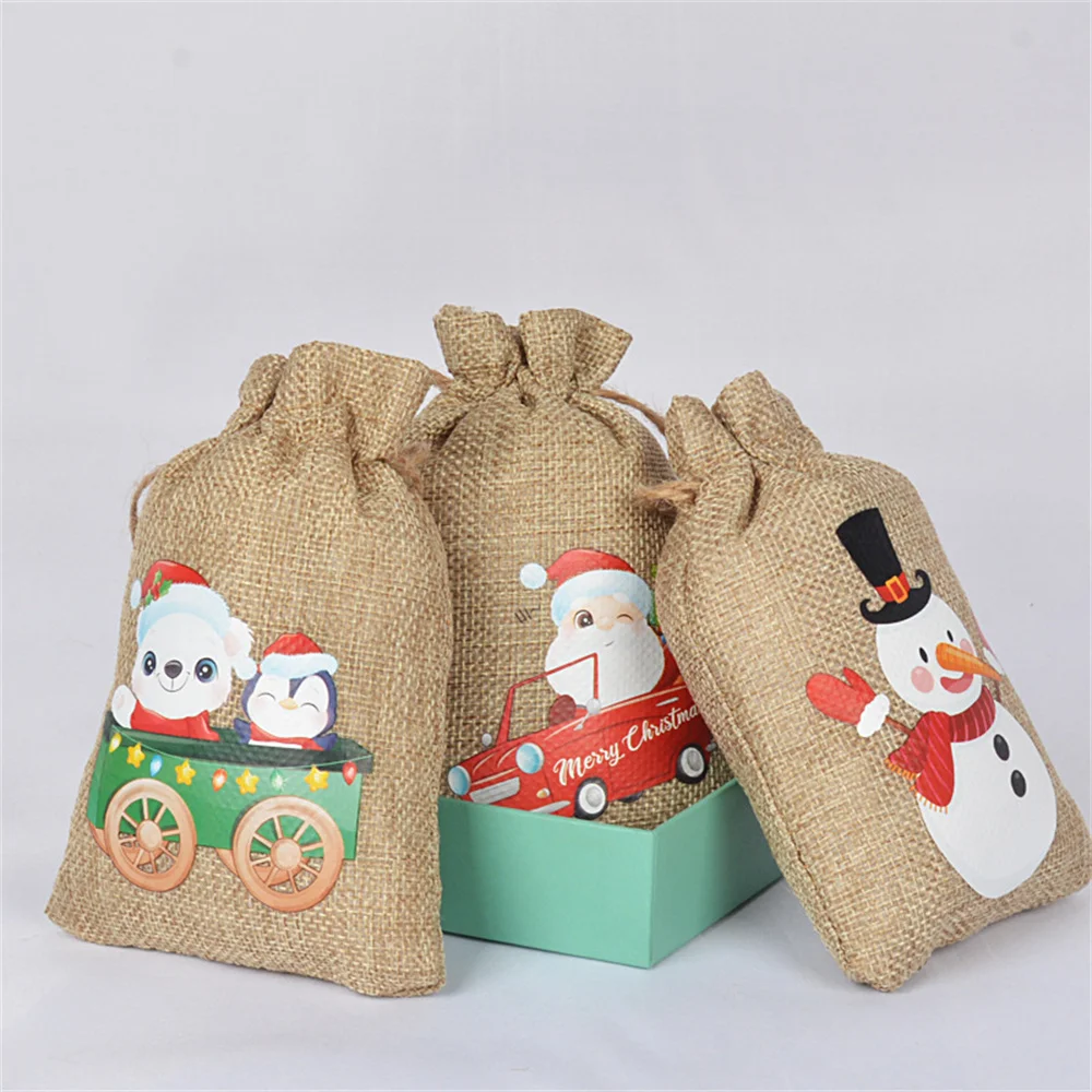 1 шт. льняные сумки на шнурке рождественские подарочные пакеты для конфет