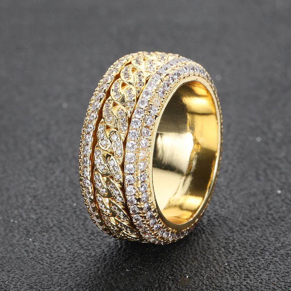 

Hip-hop Micro-inlaid Zircon Rotatable Cuban Ring Real Gold Electroplating Fashion High-end Fashion Ring