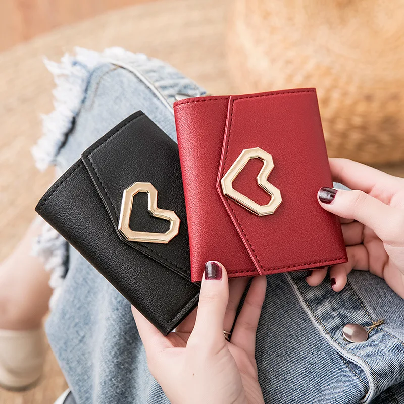 

Fashion Short Wallet Women's Korean-Style Heart-Shaped Small Wallet Simple Square Trifold Wallet Women's Coin Purse