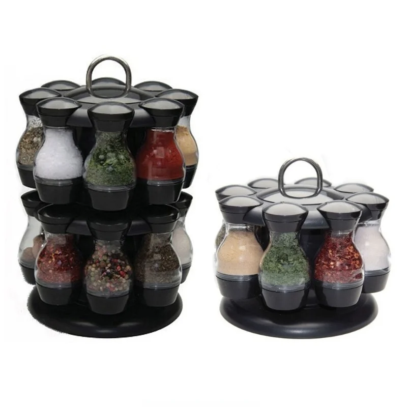 

8 Pcs/16 Pcs Spice Jars Set with Round Rotatable Storage Rack Cruet Condiment Salt and Pepper Seasoning Cooking M04 21 Dropship