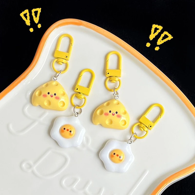 

Cute Poached Egg Cheese Pendant Funny Keychain Kawaii Cartoon Simulated Food Key Chain Children's Toy Promotional Gifts