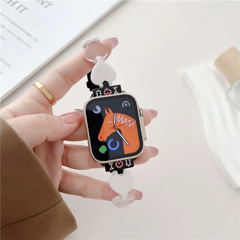 Love Heart Tortoise Shell Resin Wrist Band Strap For Apple Watch Series 8 7 6 5 4 SE 3 2 1 45mm 44mm 42mm 40mm 38mm