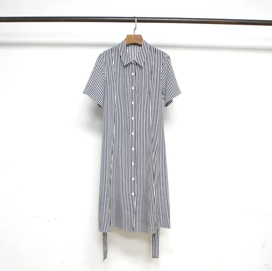 

Women's Shirt Dress 100% Silk Stripe Short Sleeve Single Breasted Spring/Summer 2023 New