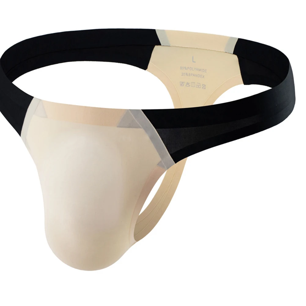 

Ice Silk Seamless Underwear Mens Sexy T-Back Thongs Invisible Lingerie U Convex Scrotum Bulge Underpants Exposed Butt G-String