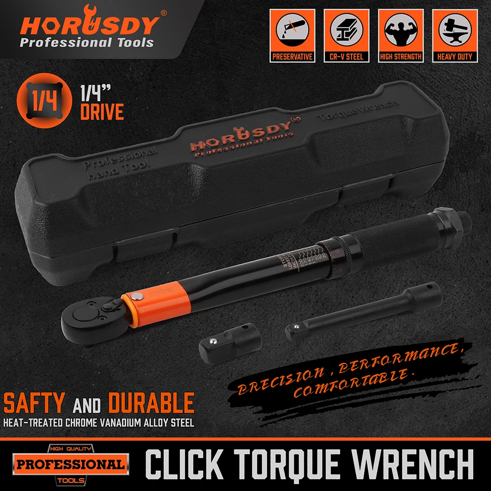 

HORUSDY 1/4 Drive RatchetTorque Wrench with Adapter Automotive Spanner DIY Car Tire Garage Repair Tool K