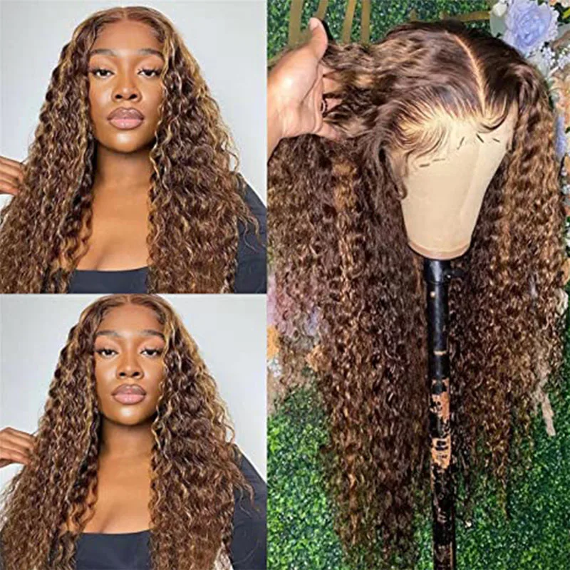 

Curly Wave Highlight HD Lace Front Wigs Human Hair Brown to Blonde 13x4 Ombre Virgin 360 Lace Wig Pre Plucked With Baby Hair