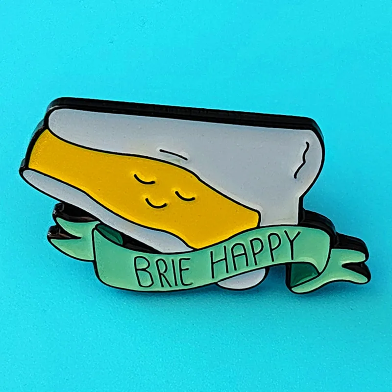 

Dear-you Creative cheese brie cheese happy cartoon pin metal drip oil expression badge backpack lapel fashion pins