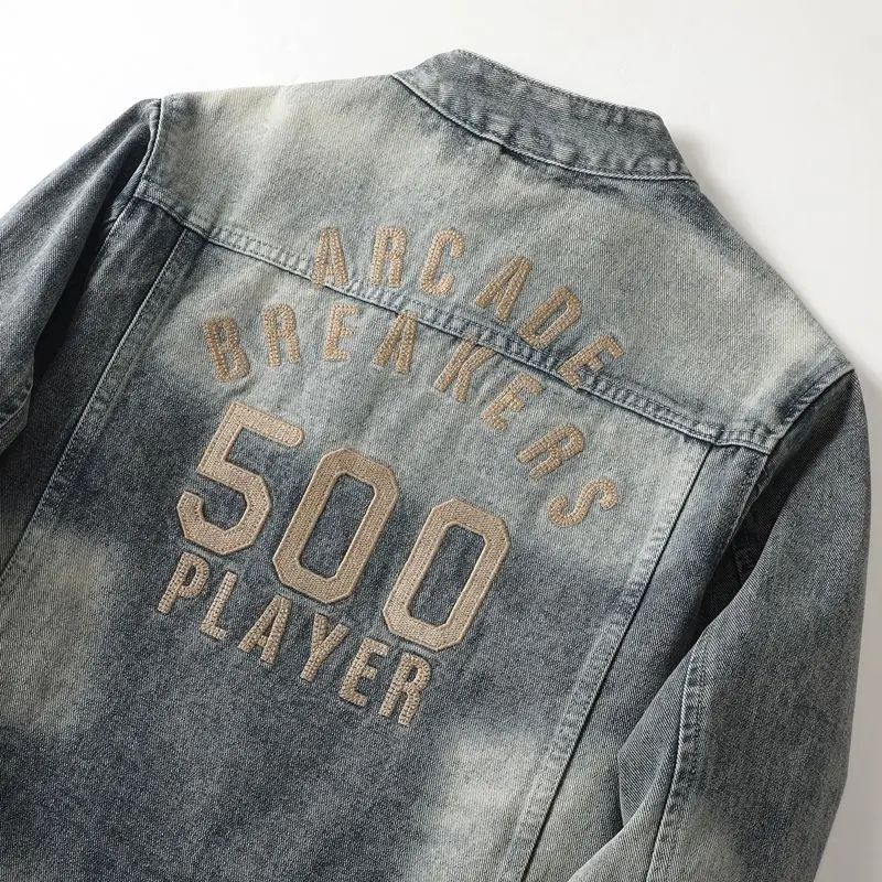 SALEISI мужские однотонные джинсовые куртки с отворотами модные мотоциклетные