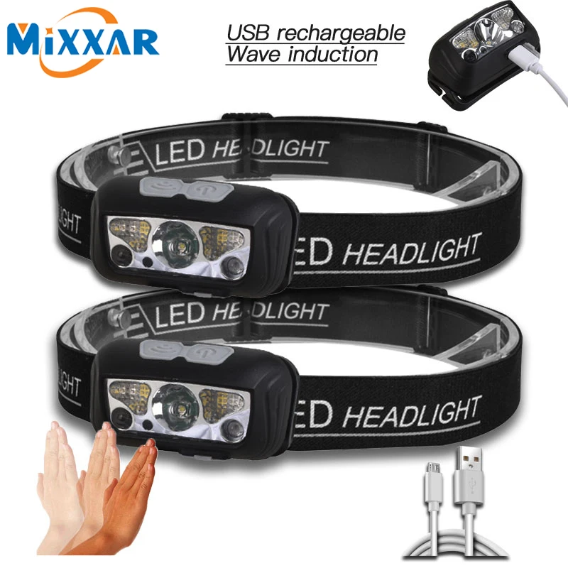 ZK40 Mini LED Headlamp With Body Motion Sensor USB Rechargeable Headlight white+red Mode Camping Flashlight Head Light Lamp