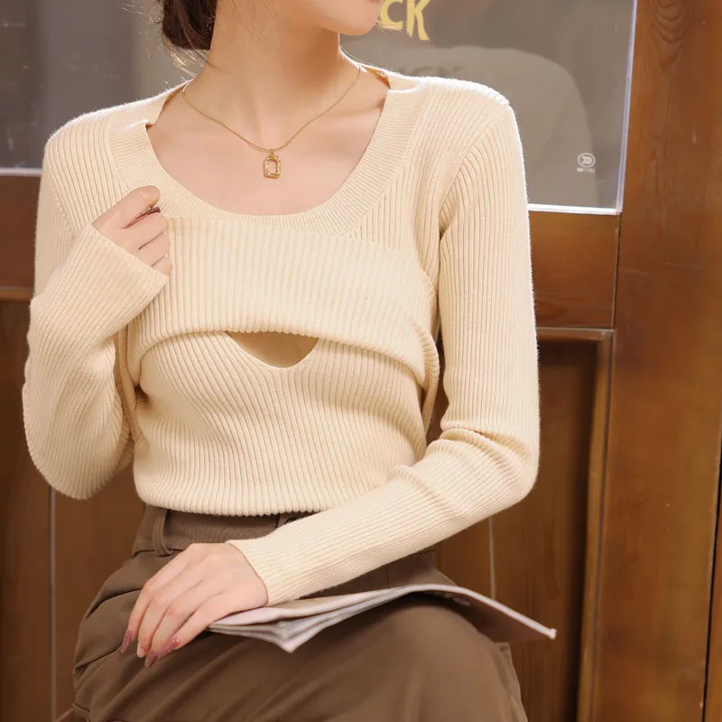 

9058# Thermal Knitted Maternity Nursing Sweaters Postpartum Breast Feeding Shirt Cover Warm Slim Hot Breastfeeding Lacation Tops