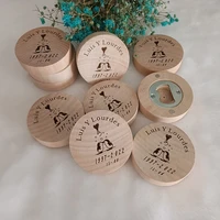 custom text wooden round shape bottle opener coaster fridge magnet decoration beer bottle opener custom logo wedding favors