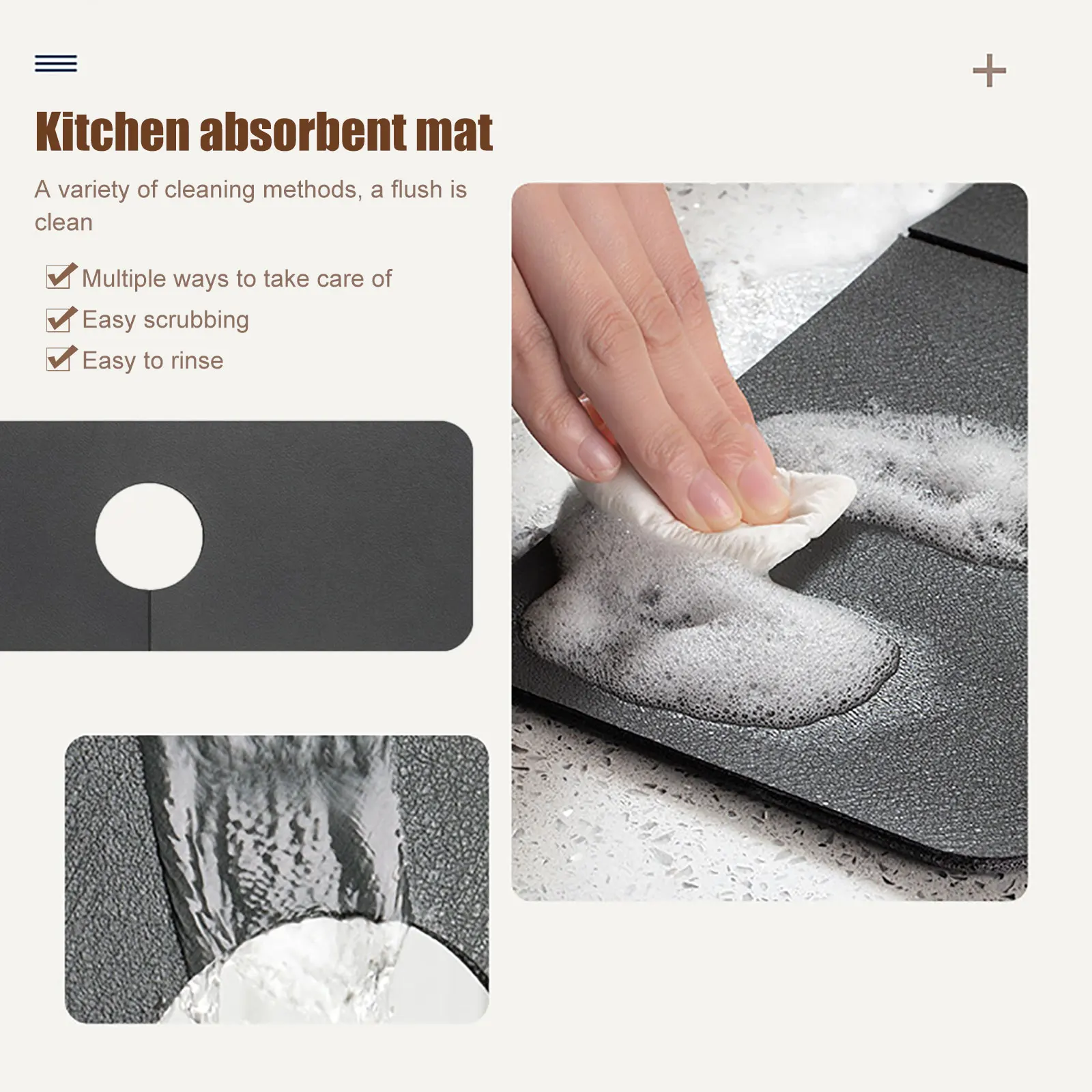 

Kitchen Faucet Absorbent Mat Sink Water Splash Odor Guard Mat for Kitchen Microfiber Adjustable Grey Mat Household Accessory