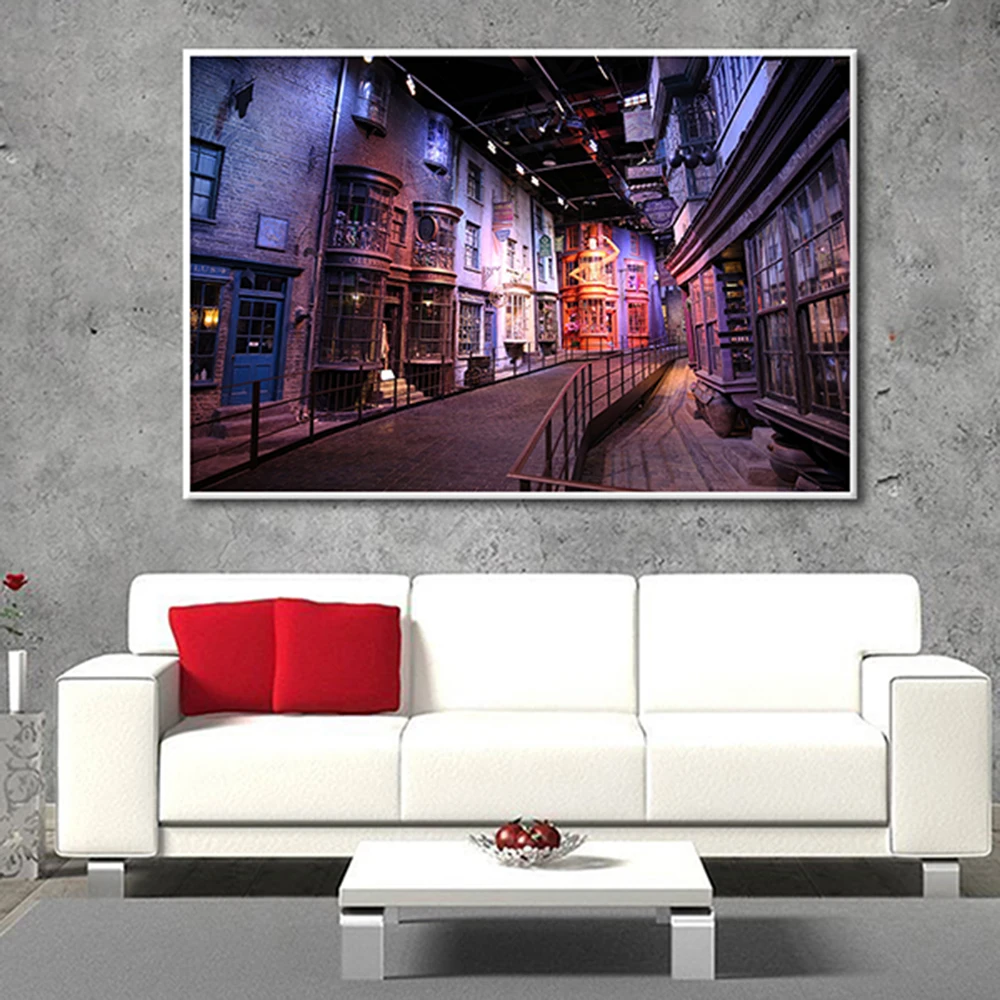 

Diagon Alley Night Scene Photo Famous Building Canvas Painting Prints Modern Wall Art Poster Landscape Pictures Room Home Decor