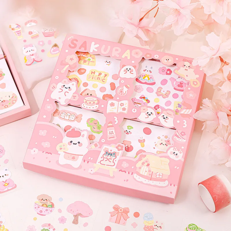 MOHAMM 100 PCS Lovely Pink Spring Stickers for DIY Scrapbook Collage Craft Kawaii Cartoon School Supplies