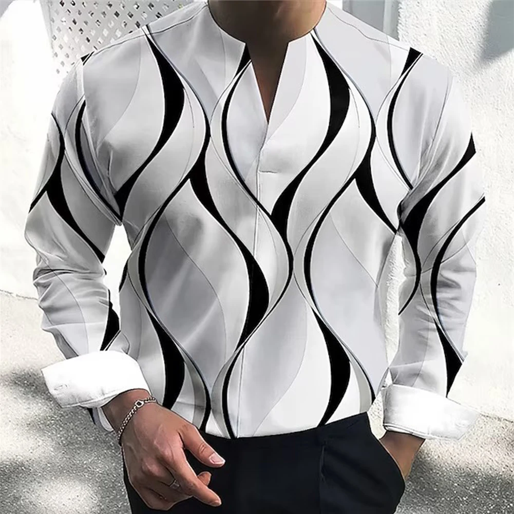 

Men Casual Geometric Printed Print V Neck Dress Shirts Long Sleeve Loose Collar Blouse Tops Tee Casual Street Daily Men's Shirts
