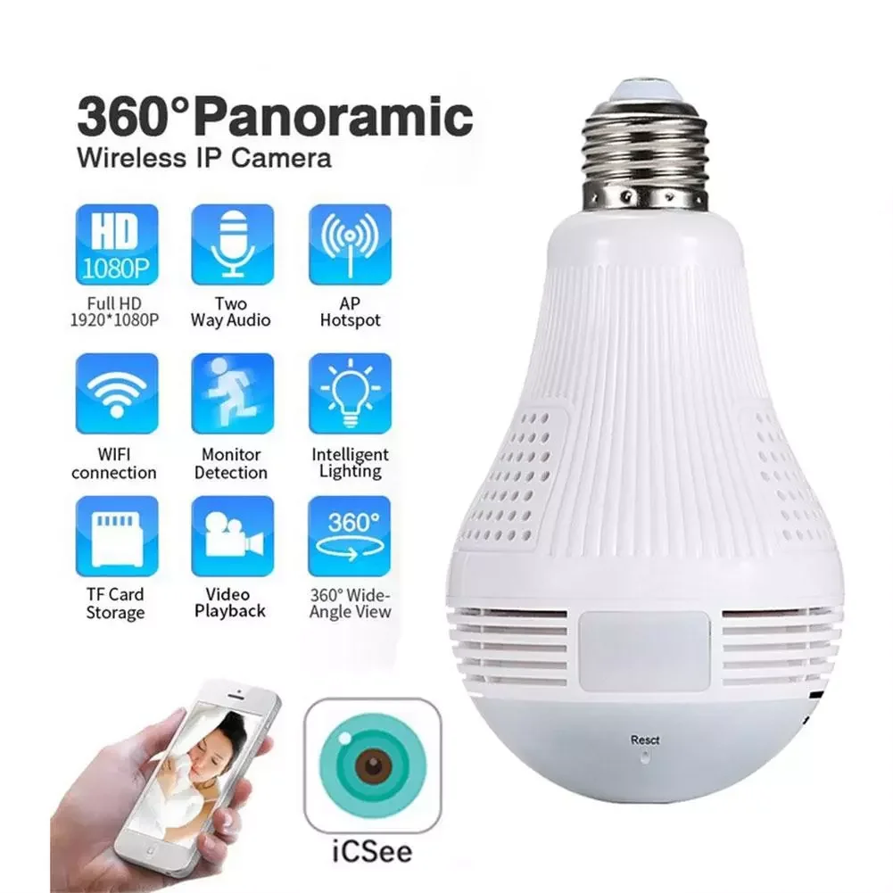 

1080P 2MP WiFi IP Camera Light 360 Degree Panoramic Lamp Outdoor Video Surveillance Fisheye HD Night Vision Security Camera Cam