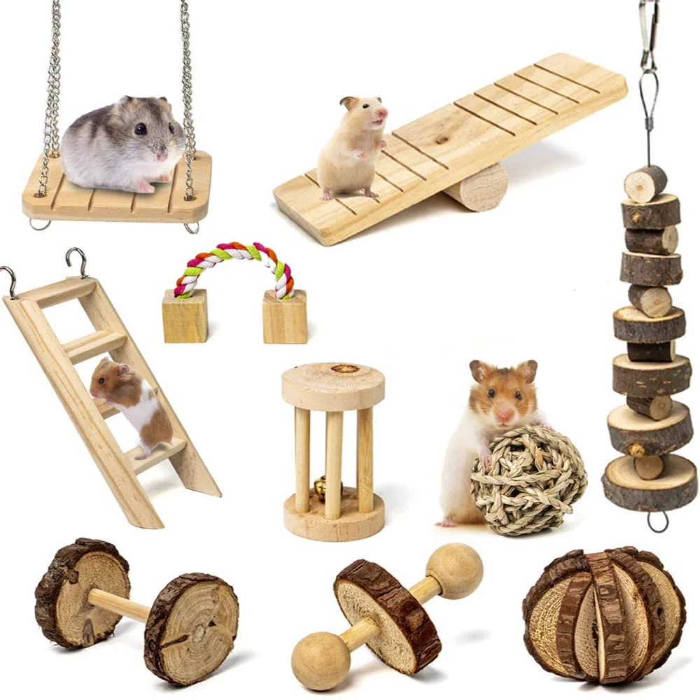 

10 Pcs/Set Hamster Chew Toy Set Small Animal Molar Care Wooden Accessories For Guinea Pigs Wooden Toys Pet Molars Supplies