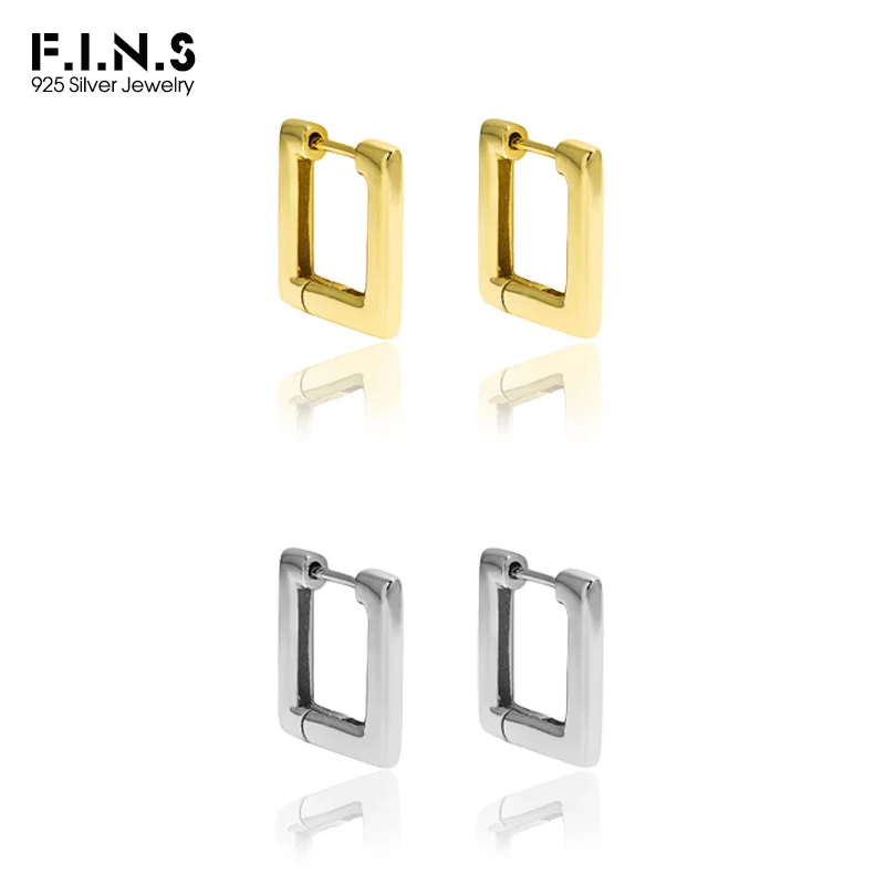 Серьги-кольца квадратные из серебра 925 пробы с гладкой - Цена: 733.71