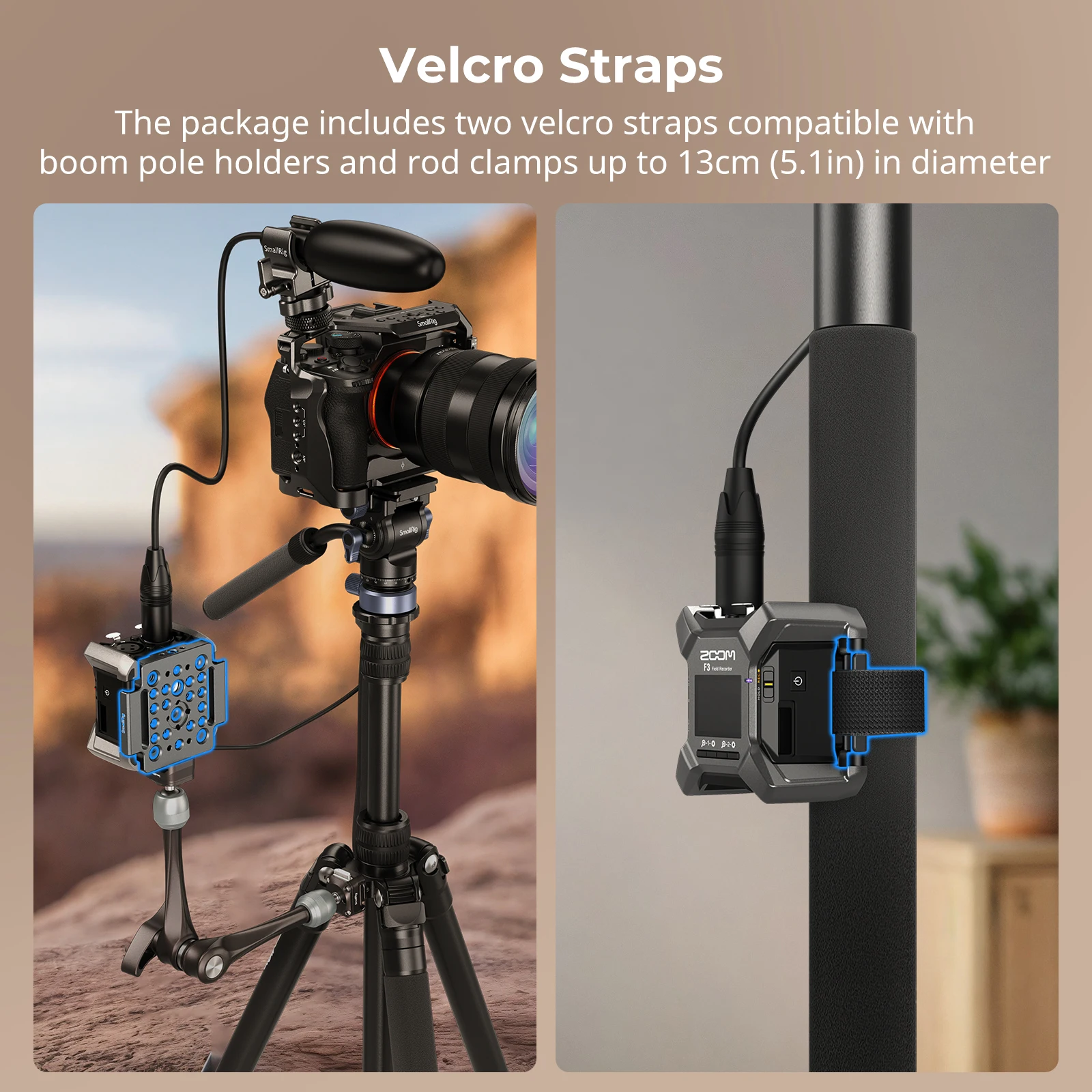 Фото Монтажная пластина SmallRig для Zoom F3 Recorde с резьбовыми отверстиями 1/4–20/3/8–16 липучками и сумкой для хранения, для крепления микрофона MD4883 №4