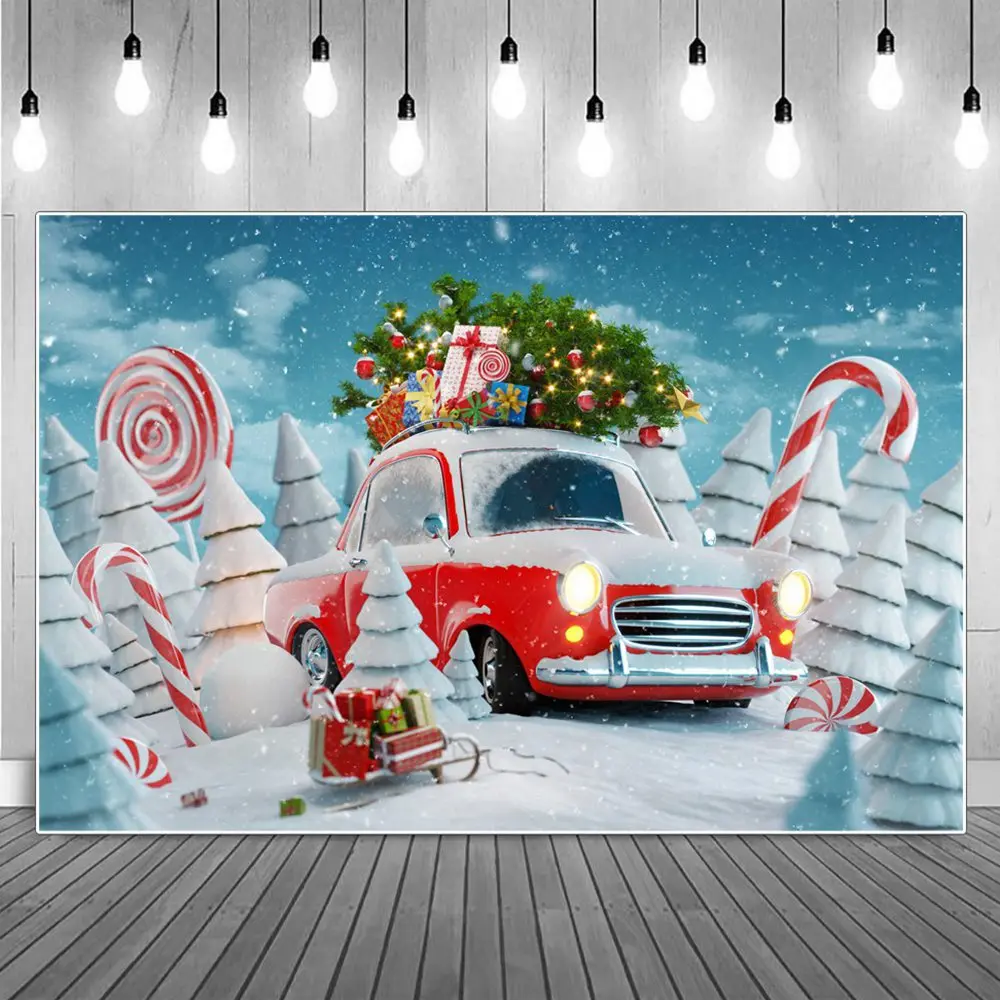 

Снежное поле Рождество путешествия автомобиль фотография Фон дети Candyland Подарки Доставка грузовик светильник украшение дома фото Backgrou