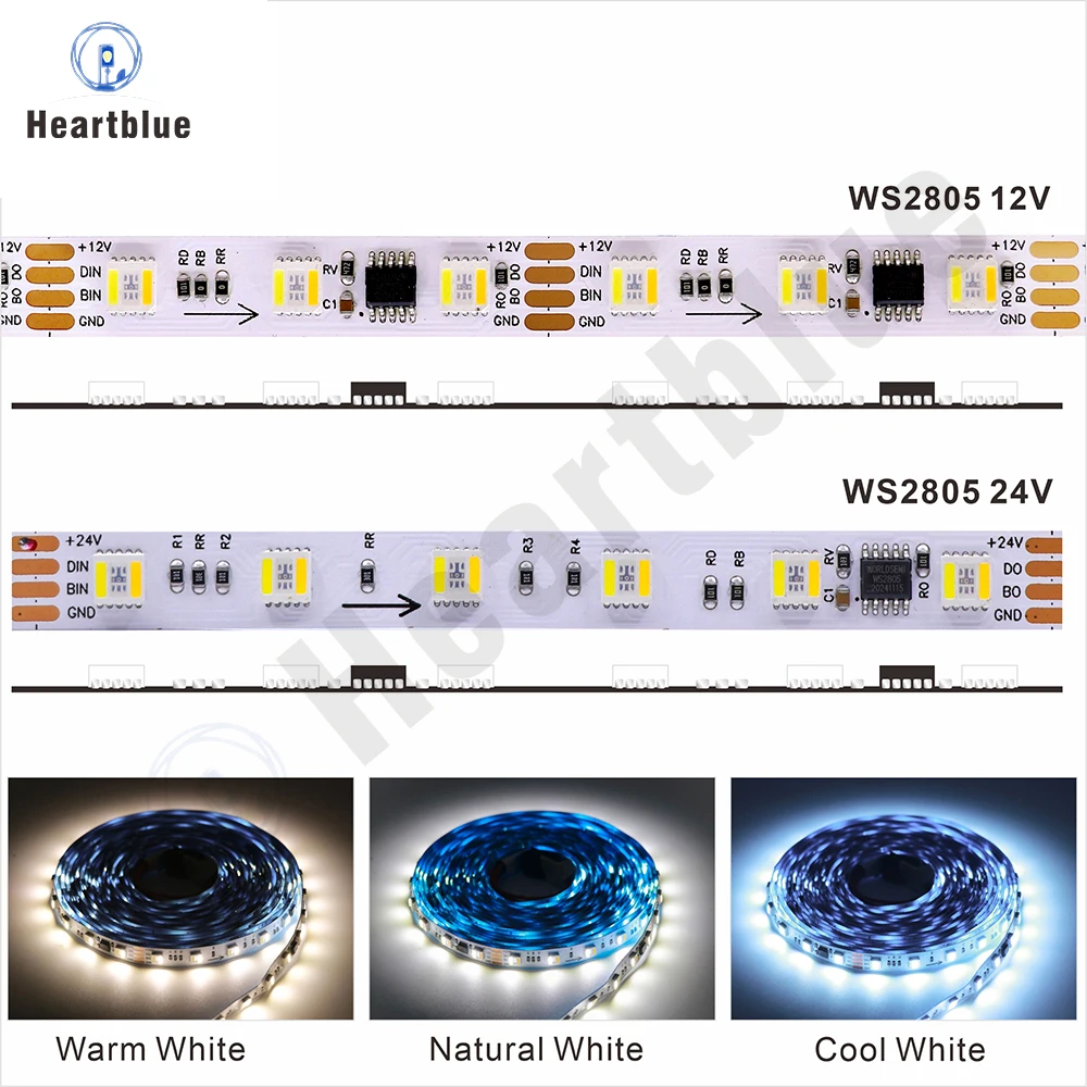 Пиксельная светодиодная лента WS2805 RGBCCT 60 светодиодов 12/24В