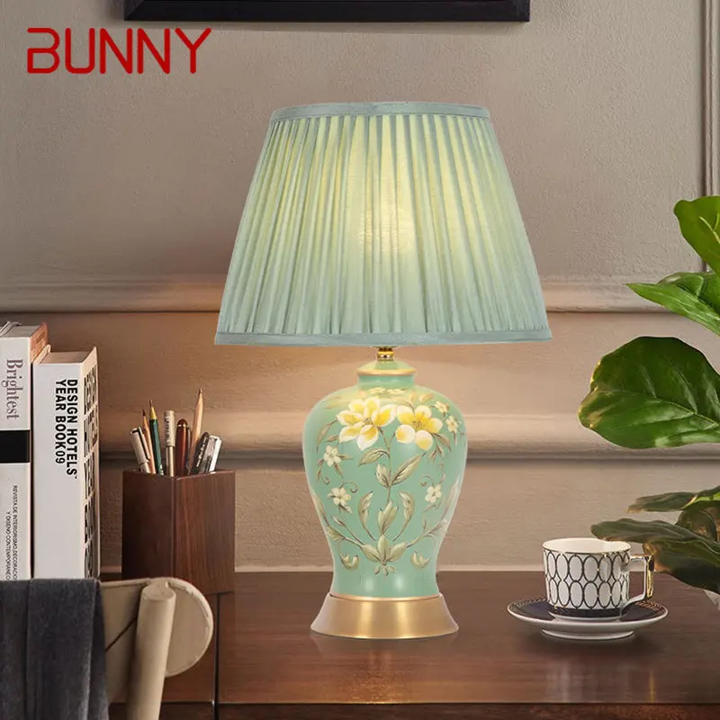 

BUNNY Chinese Style Ceramics Table Lamp LED Creative Touch Dimmable Simple Bedside Desk Light For Home Living Room Bedroom