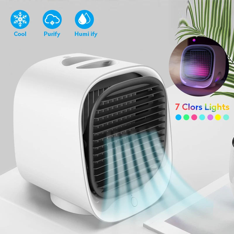 

Eworld Mini USB Air Conditioner Air Cooler Fan Desktop Air Cooling Fan Humidifier Purifier For Office Bedroom With 7 Color Light