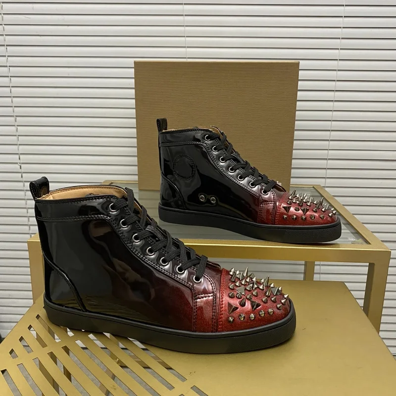 

Red Sole Men Casual Leather Shoes Top Quality Mens Sports Shoes Luxury Brand Women High Shoes Couple Unisex Studded Shoes