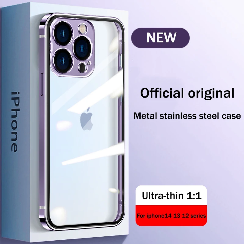 

For iphone 14 Pro max phone case iPhone13 12 Magnetic suction magsafe New all-inclusive lens high-end Stainless protective cover