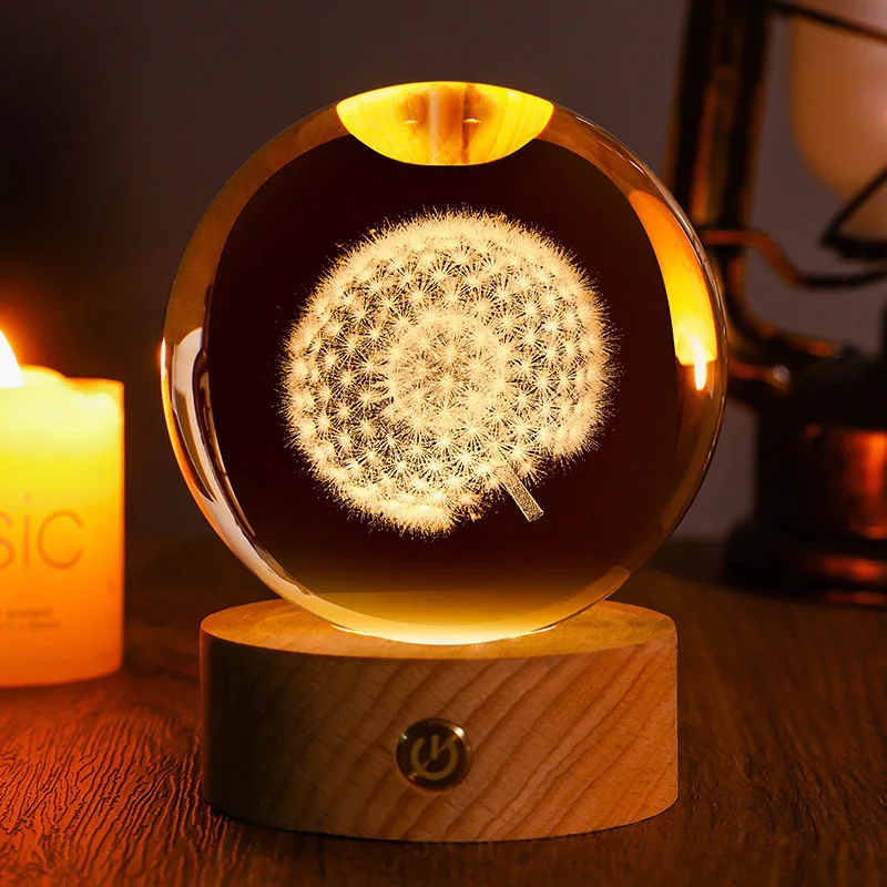 

60mm Crystal Ball 3D Laser Engraved Glass Sphere Globe Home Desk Decor Figurine Collectibles Ornaments Astronaut Fairy Crafts