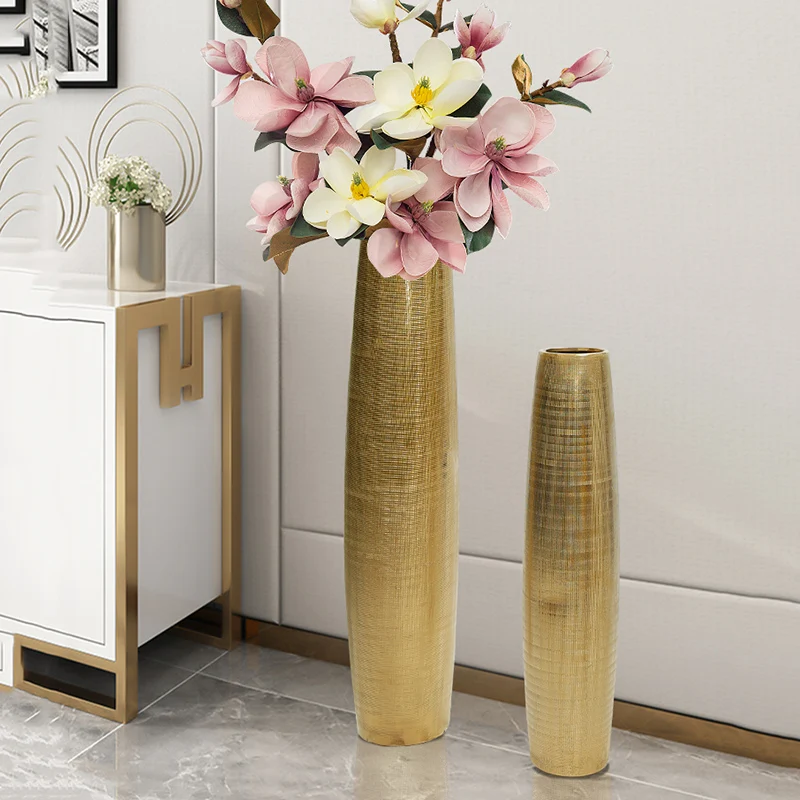 

Living Room Floor Stand Flower Pot Design Luxury Minimalist Gold Ceramic Bottle Plant Aesthetic Bedroom Vasos Decoration