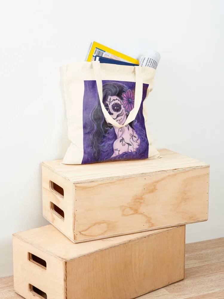 Дейзи фиолетовый день мертвых арт от Renee Lavoie Tote Bag многоразовая сумка для покупок