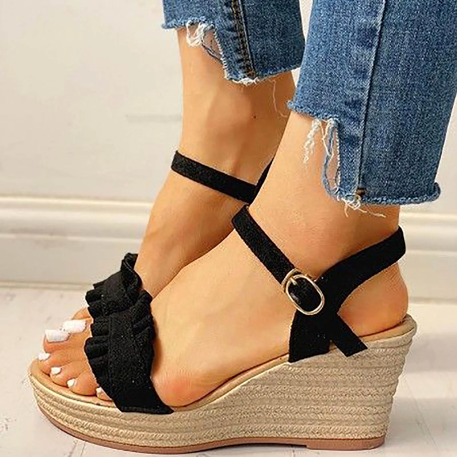 

Women Wedges Sandals Summer Fashion Sandals Buckle Strap Platform High Heels Retro Peep Toe Shoes Female Sandalias De Mujer #40