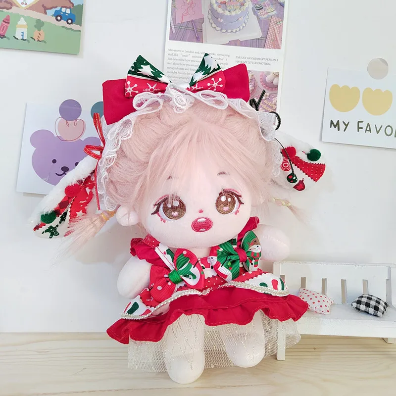 

Red Christmas Sweet Girl Lolita Hairband Dress No Attribute Costume Suit 20cm Plush Doll Clothes Outfit Cosplay Christmas Presen