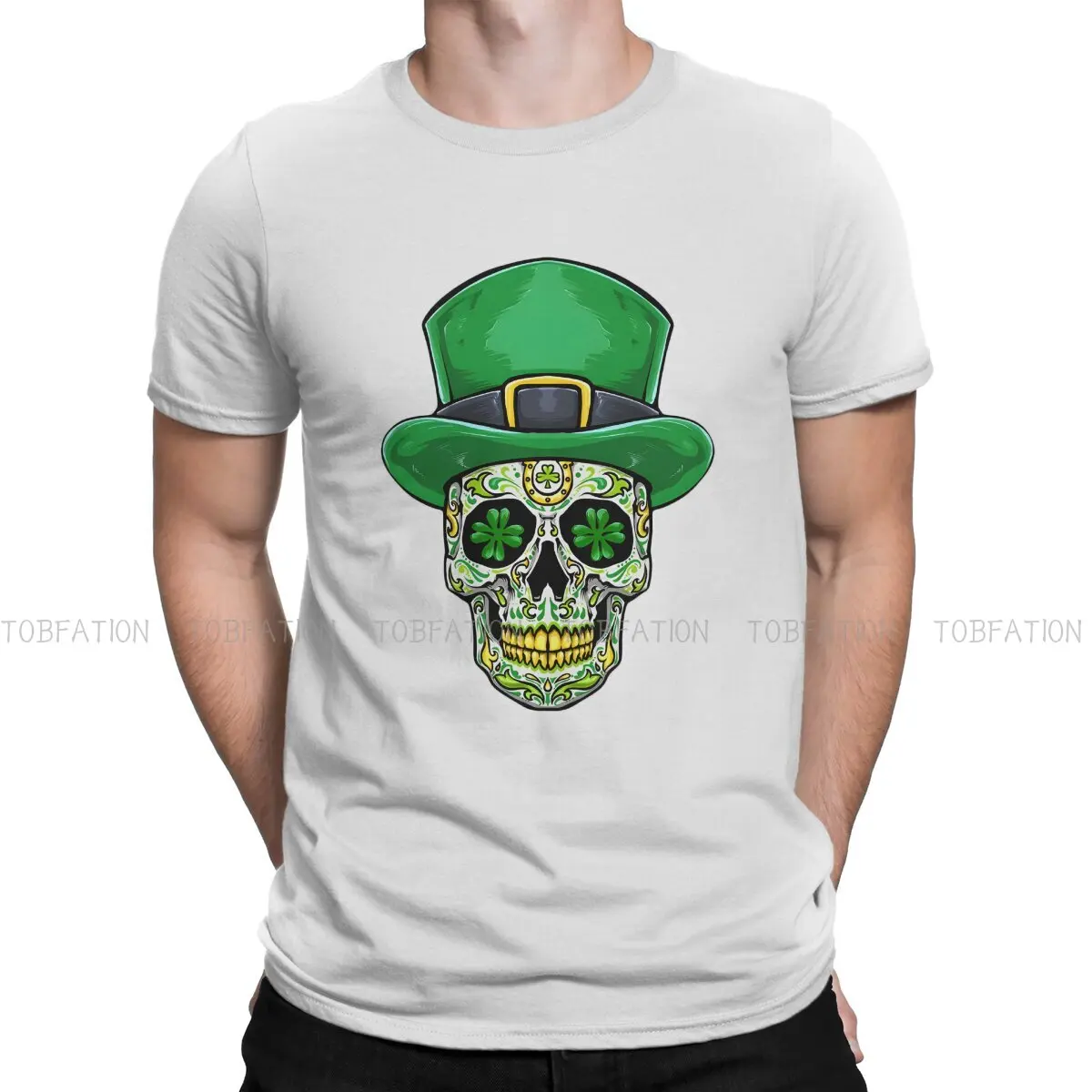 

St. Patrick's Day Irish Shamrock Crewneck TShirts Sugar Skull Cool Personalize Homme T Shirt New Trend Tops Size S-6XL