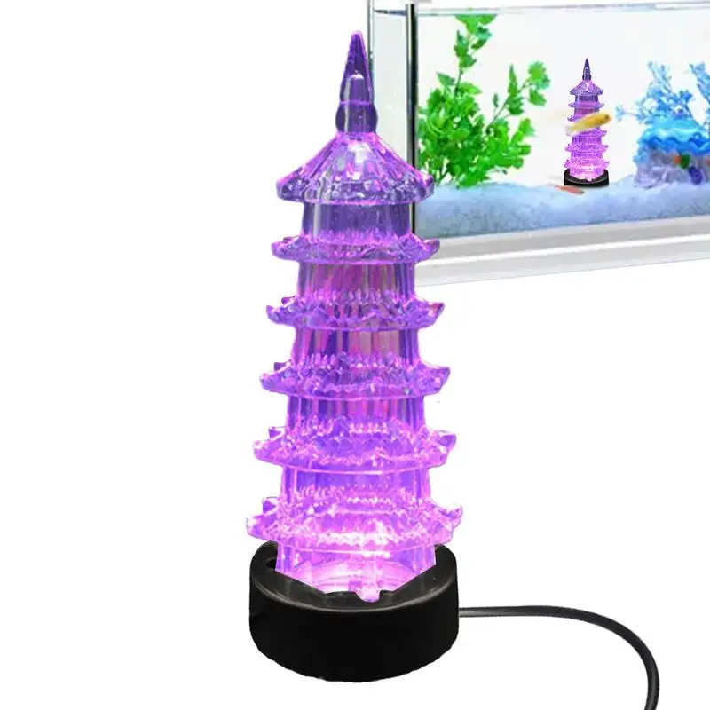 

Fish Tank Landscape LED Lights Pagoda Shape Glowing Aquarium Decor Aquarium Decorations Glow In The Dark Reusable Colorful