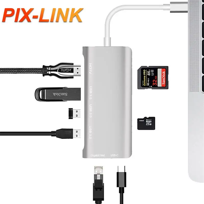 

PIXLINK Custom OEM usb type-c hub type c docking station USB HUB with hd-mi+usb3.0+pd power delivery charger