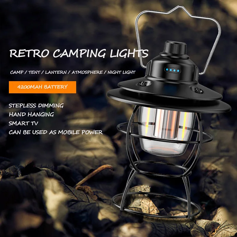 

Новый железный ретро-светильник для кемпинга с зарядкой через USB, уличный подвесной аварийный светильник для палатки, украшение с плавным з...