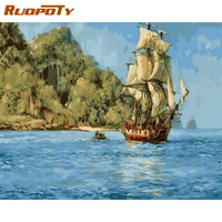 ruopoty modern painting by numbers handpainted sailboat seascape diy crafts on canvas picture paint for adults for beginner gift